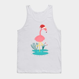 Cute Pink Flamingo Wear Santa Hat Tank Top